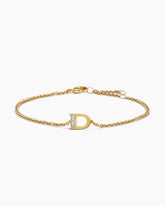 Petite Pavé Initial Chain Bracelet in 18K Yellow Gold with Diamond D